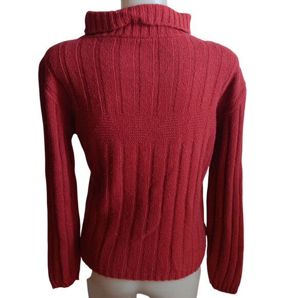 Vintage Medium Women's Turtleneck Sweater 1970's Rusty Red Ribbed Knit Velma - Picture 2 of 6
